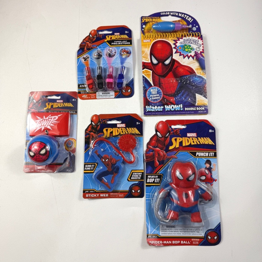 Marvel Spider-Man Toy Lot Kids 5pc Bop Ball Water Wow Projectors New